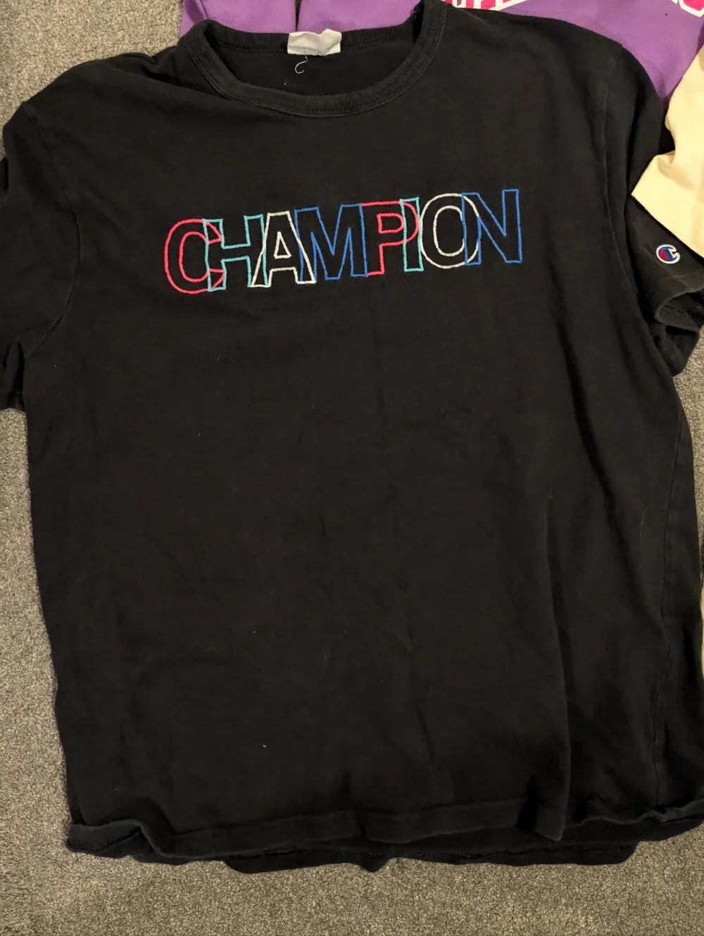 VTG Champion Black Tee with Embroidered Logo - Picture 1 of 2